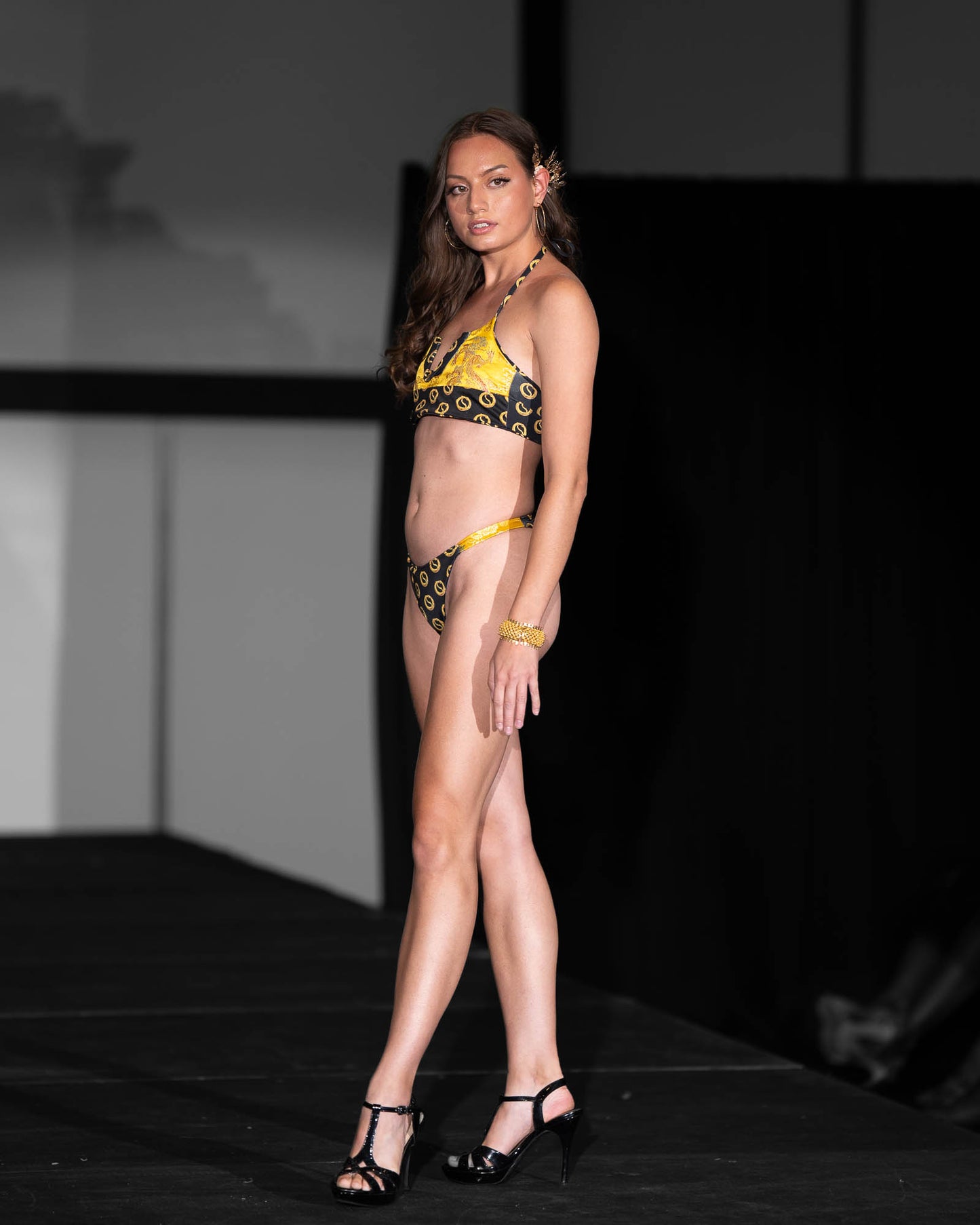 Ounsiray Temple Breeze Black & Yellow Two-Piece Bikini