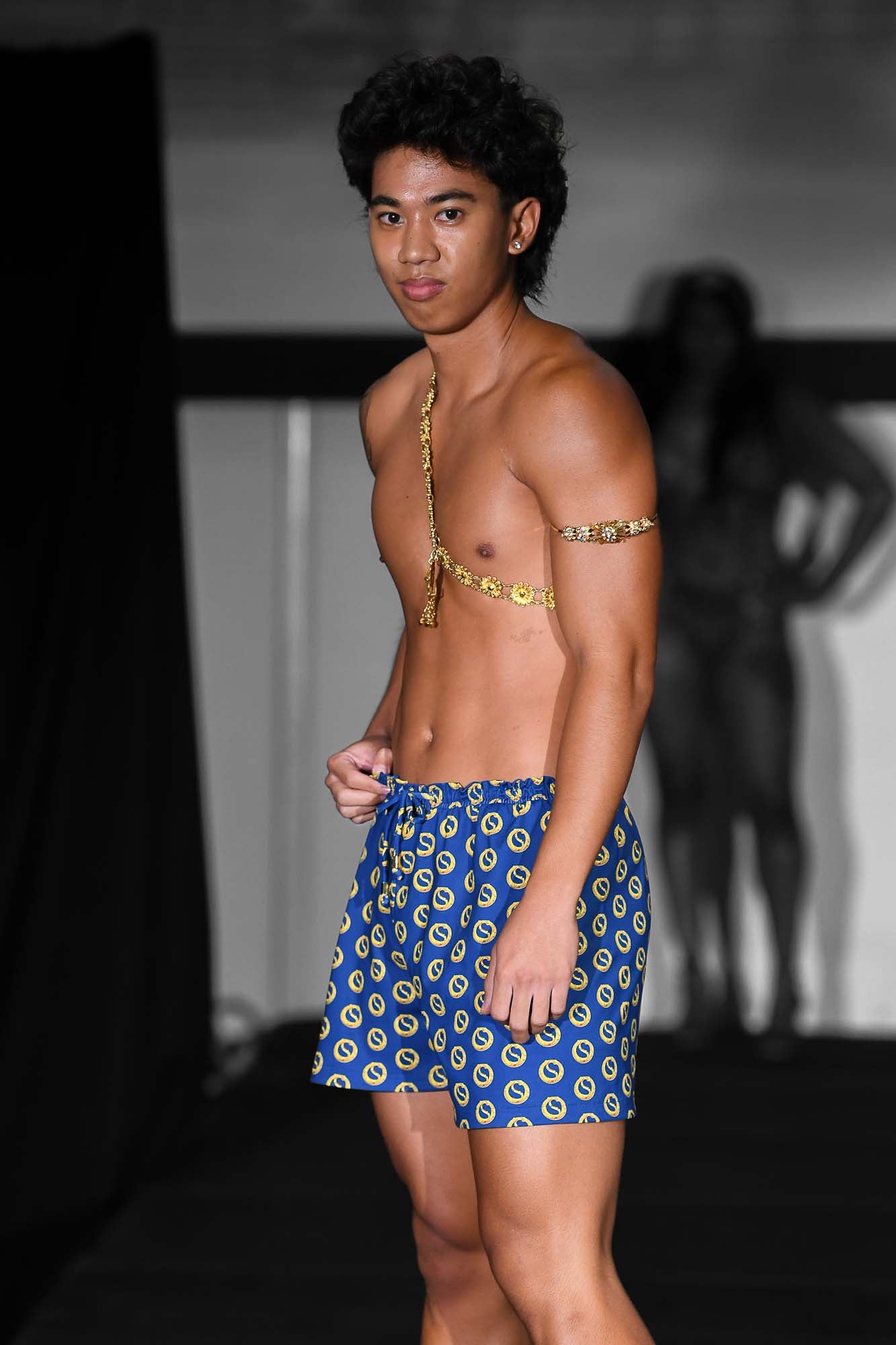 mens medium length blue swimshorts
