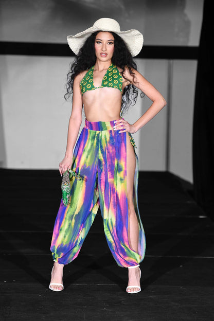 Angkor Green Two-Piece Bikini with Tie Dye Jogger Cover-Up